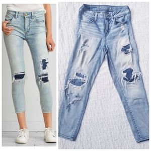 AEO Hi Rise Jegging Crop Distressed Repair  American E